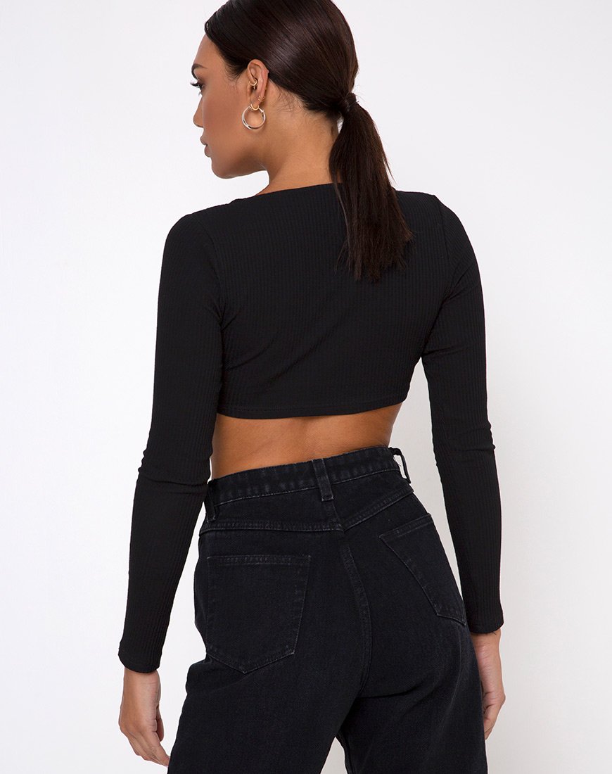 Imagen de Gato Crop Top en canalé negro