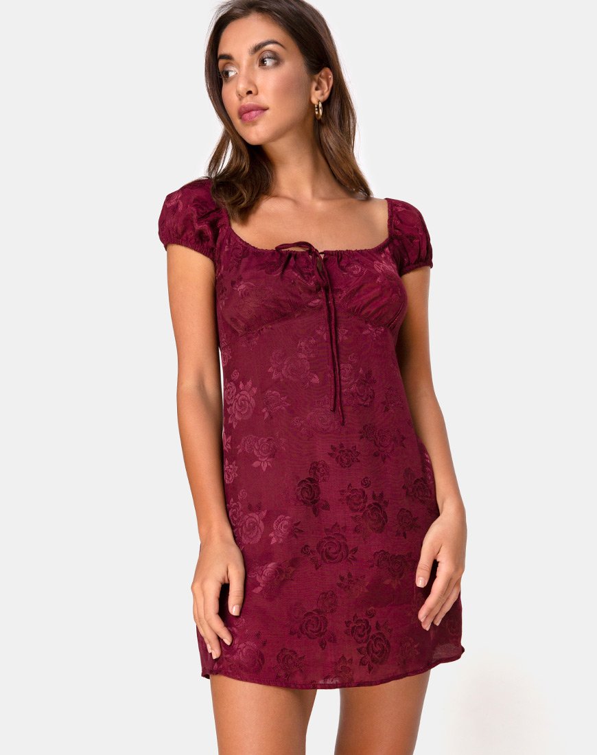 Mini Vestido Gaval en Satén Rosa Borgoña