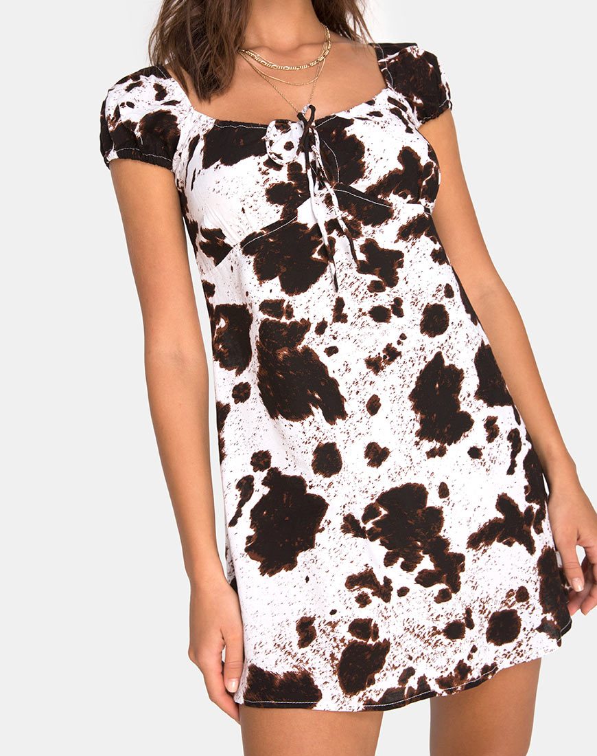 Imagen de Gaval Minivestido de piel de vaca marrón y blanco