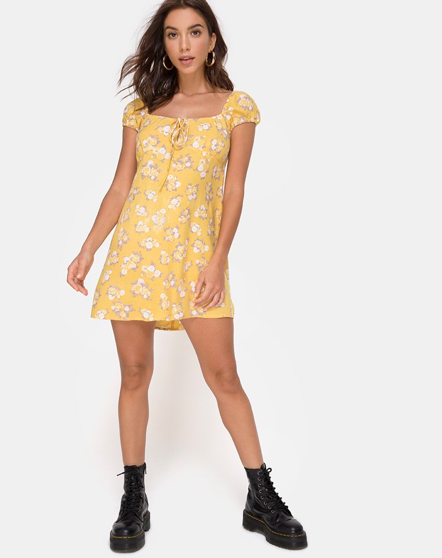 Imagen de Gaval Mini Dress in Rose Bunch Yellow