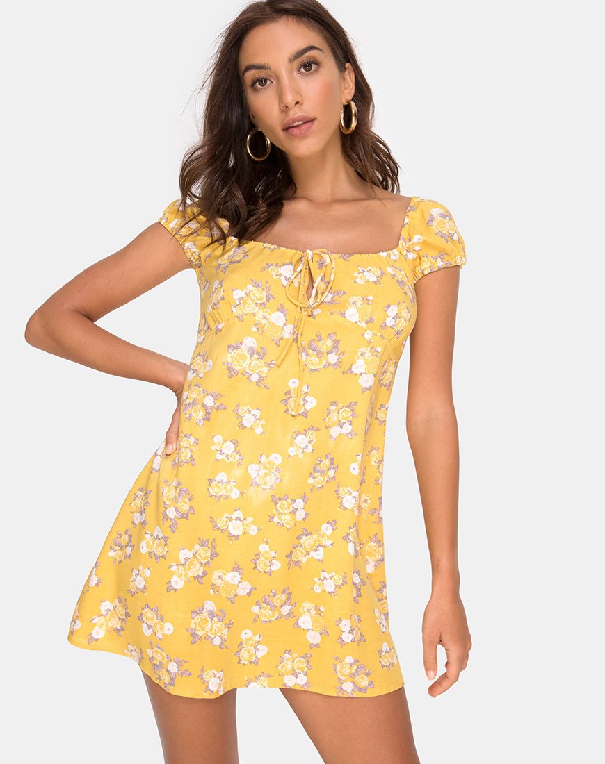 Imagen de Gaval Mini Dress in Rose Bunch Yellow