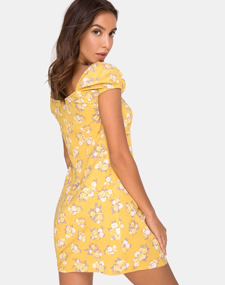 Imagen de Gaval Mini Dress in Rose Bunch Yellow