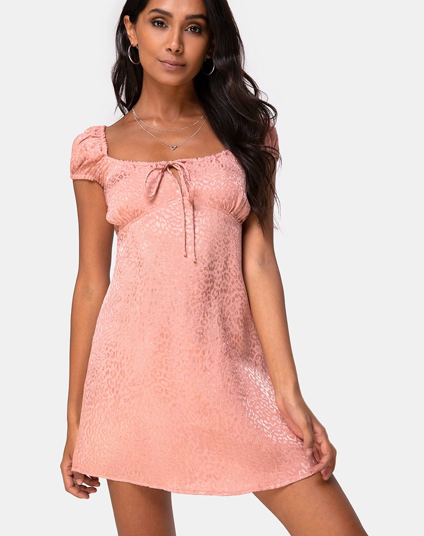 Imagen de Gaval Mini Dress in Satin Cheetah Dusty Pink
