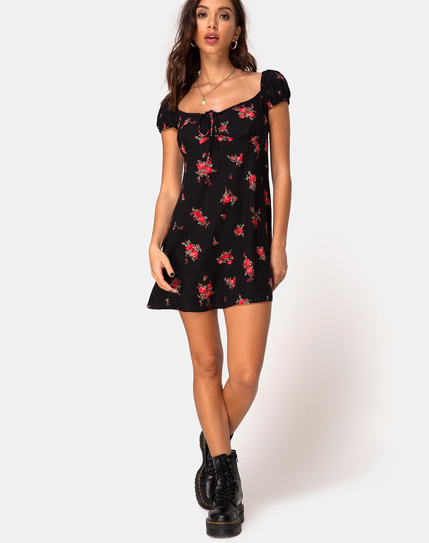 Imagen de Gaval Mini Dress in Soi Rose Negro y Rojo