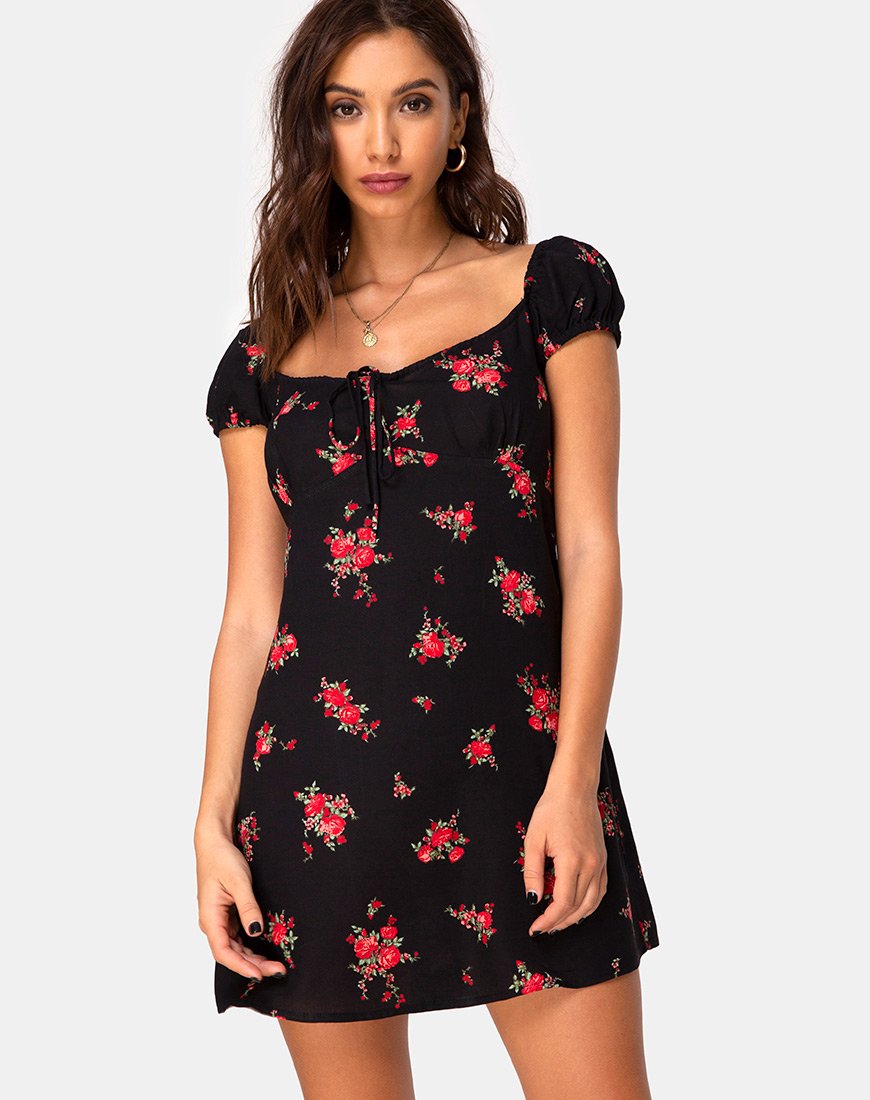 Mini Vestido Gaval en Soi Rose Negro y Rojo