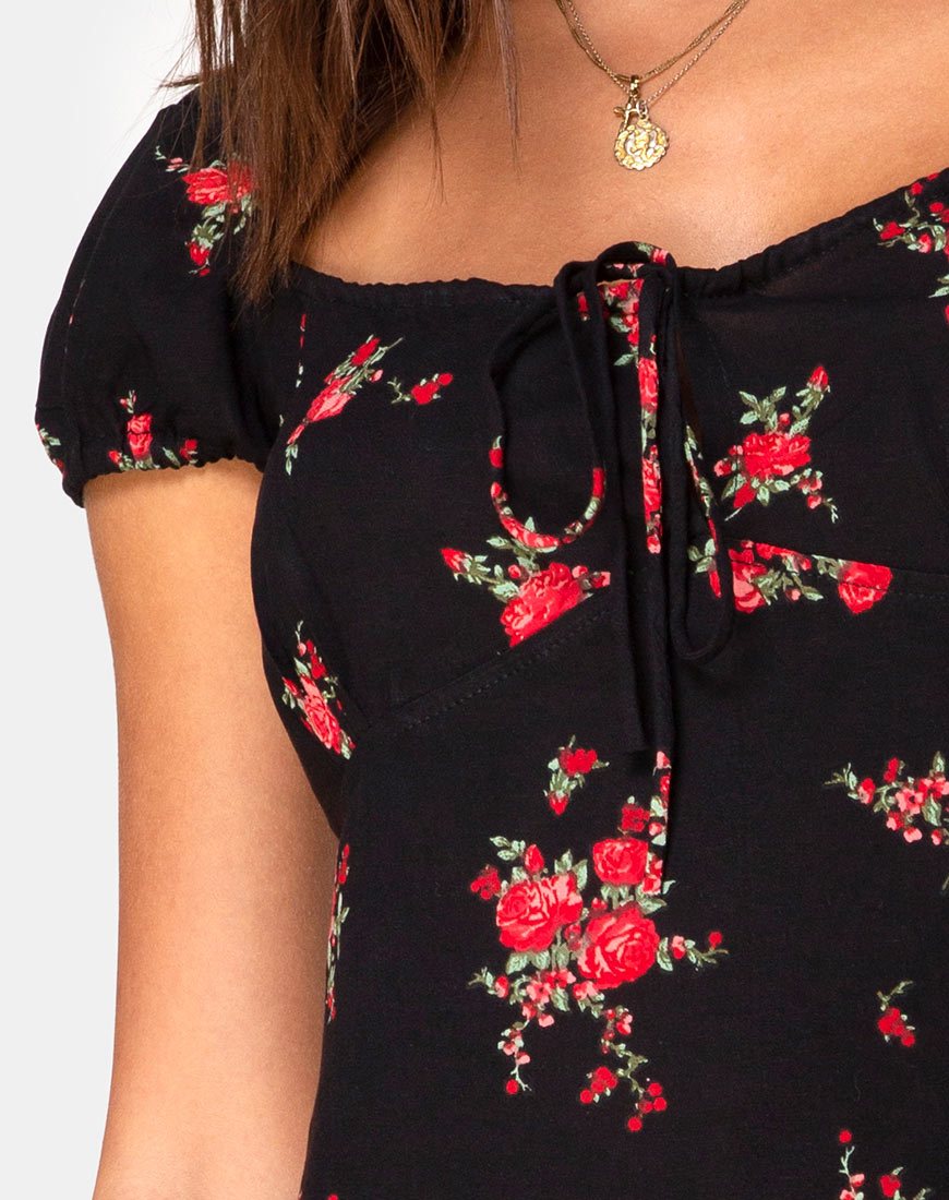 Imagen de Gaval Mini Dress in Soi Rose Negro y Rojo