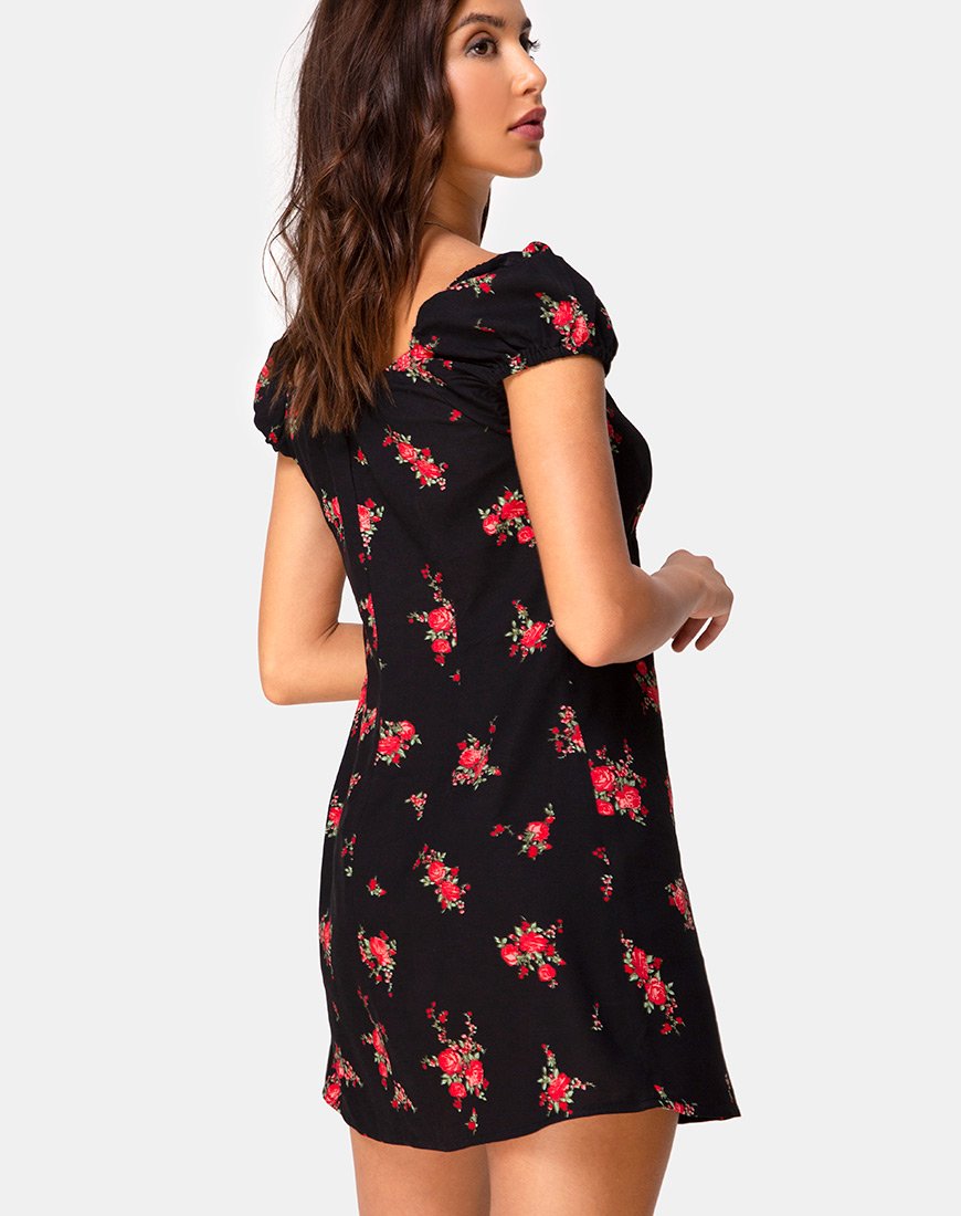 Mini Vestido Gaval en Soi Rose Negro y Rojo