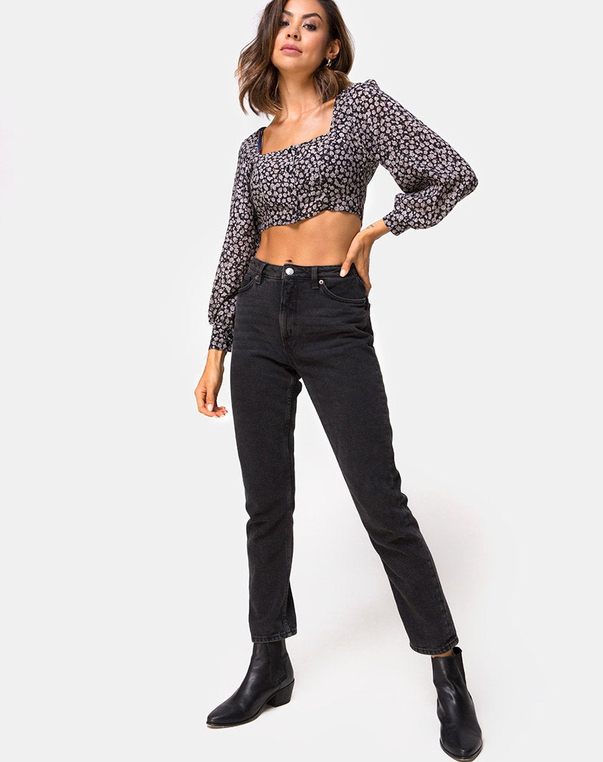 Imagen de Gazalo Cropped Top en Ditsy Rose Negro