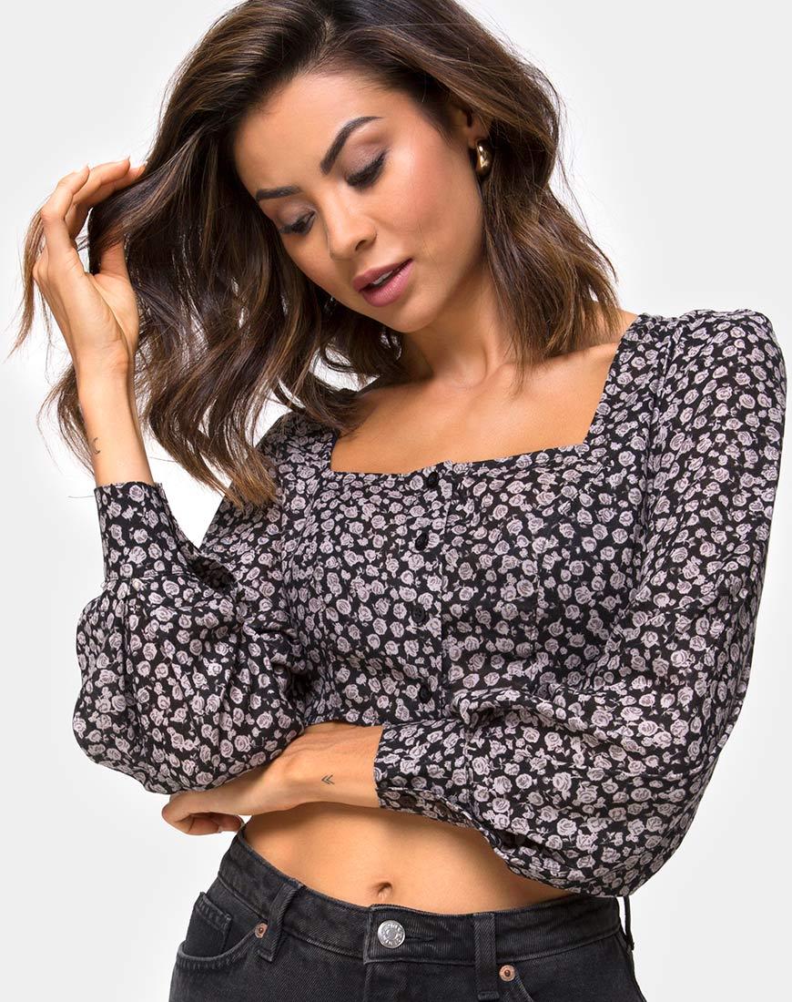 Imagen de Gazalo Cropped Top en Ditsy Rose Negro