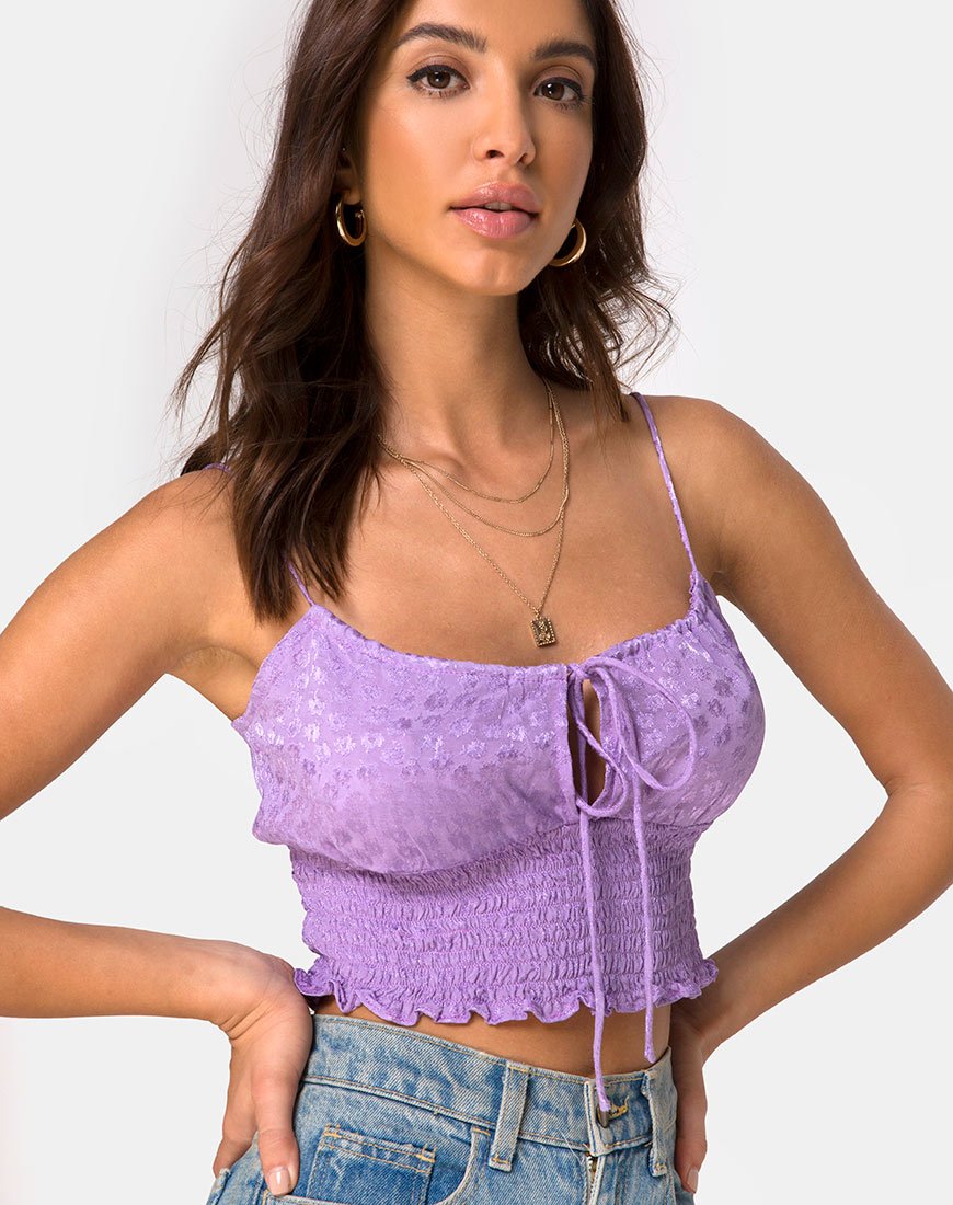 Cami Top Gemala de satén Ditsy Rose Lavanda