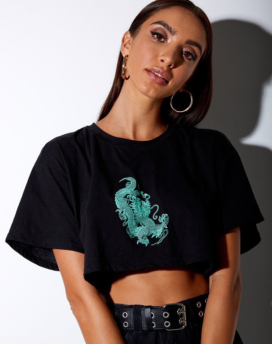 Imagen de Georgi Cropped Tee en negro y menta Dragon Placement