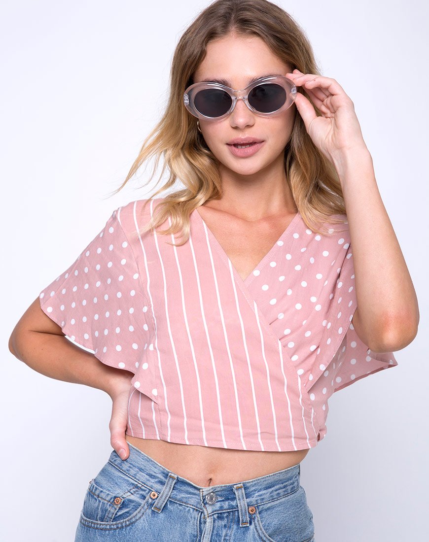 Imagen de Gios Wrap Top en Spot Stripe Rosa y Blanco