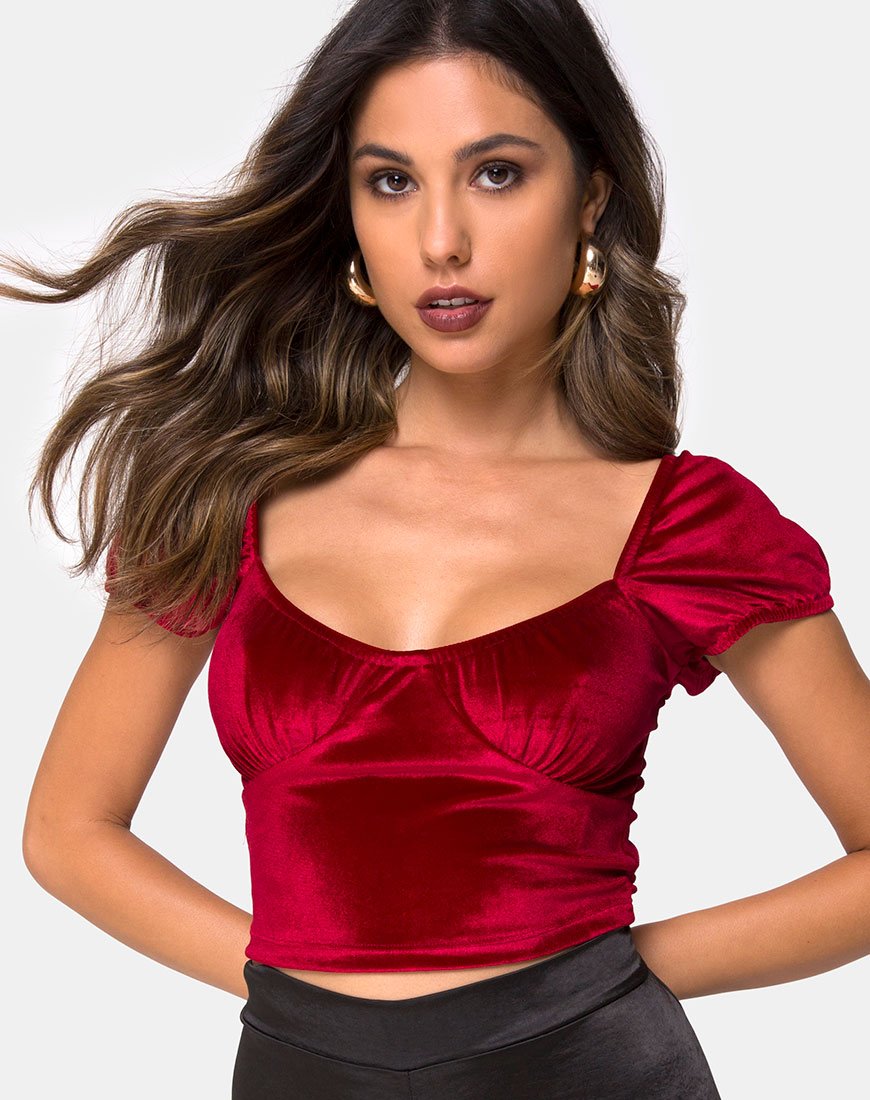 Top Glaty en terciopelo burdeos