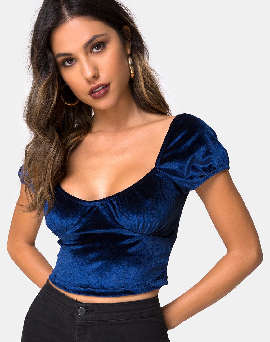Top de terciopelo azul marino