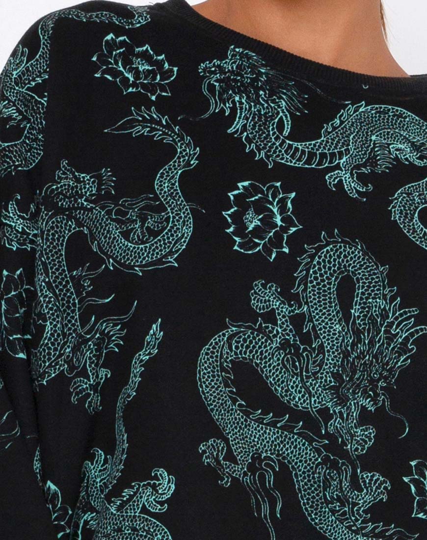 Imagen de Sudadera Glo en Flor de Dragón Negro y Menta