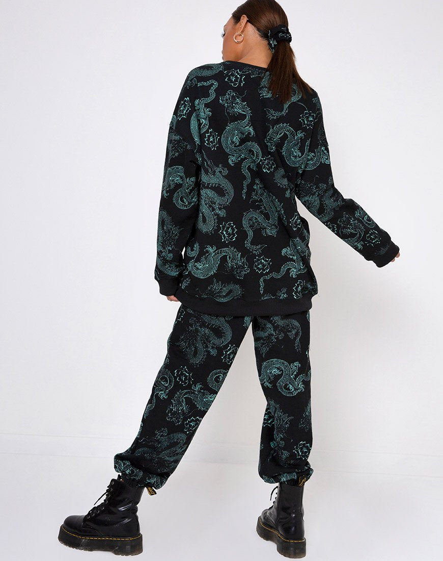 Imagen de Sudadera Glo en Flor de Dragón Negro y Menta