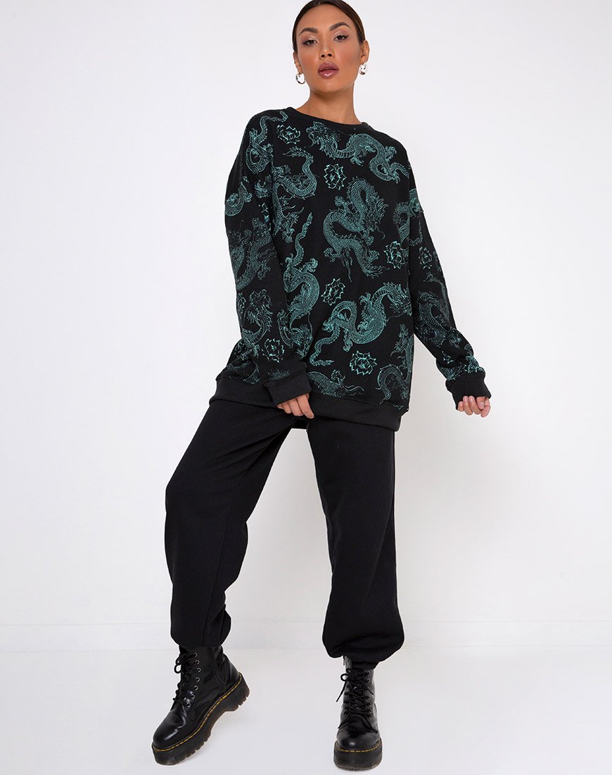 Imagen de Sudadera Glo en Flor de Dragón Negro y Menta
