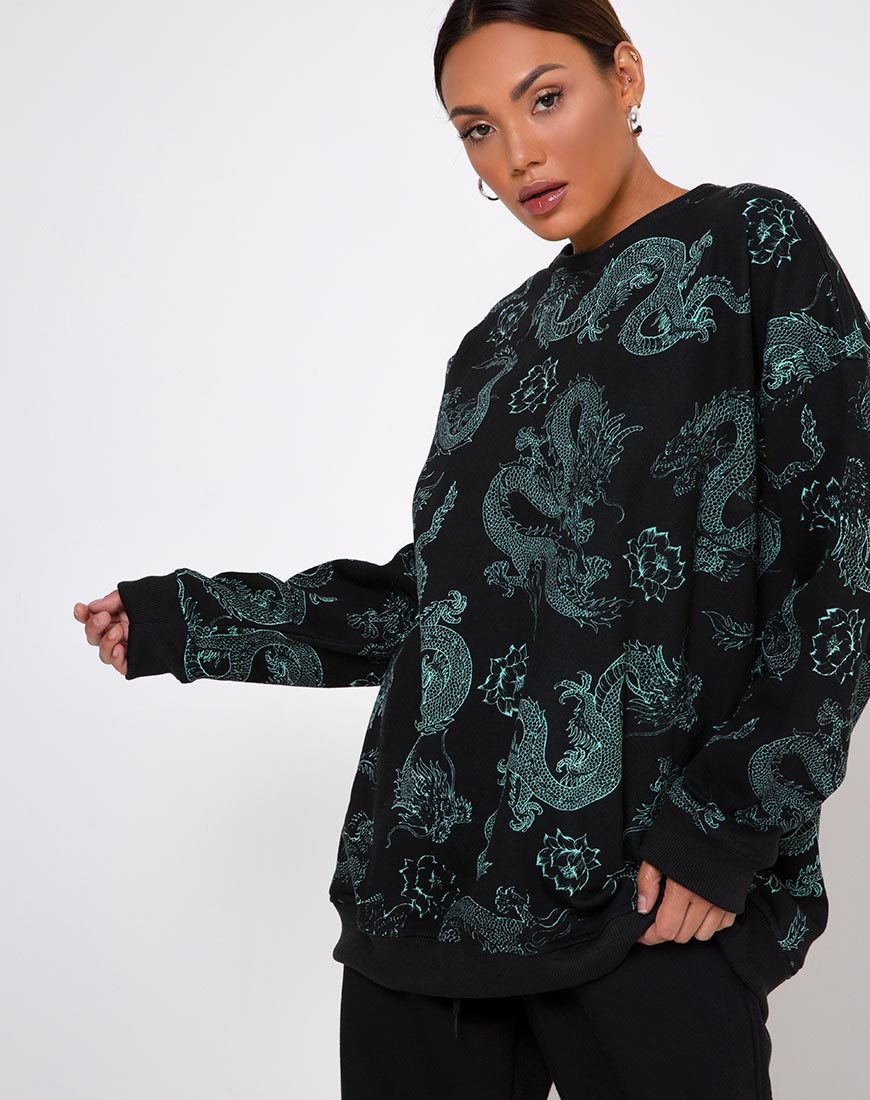 Imagen de Sudadera Glo en Flor de Dragón Negro y Menta
