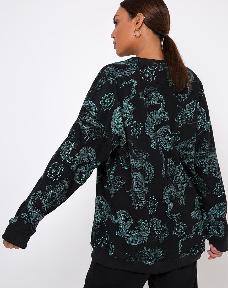 Imagen de Sudadera Glo en Flor de Dragón Negro y Menta
