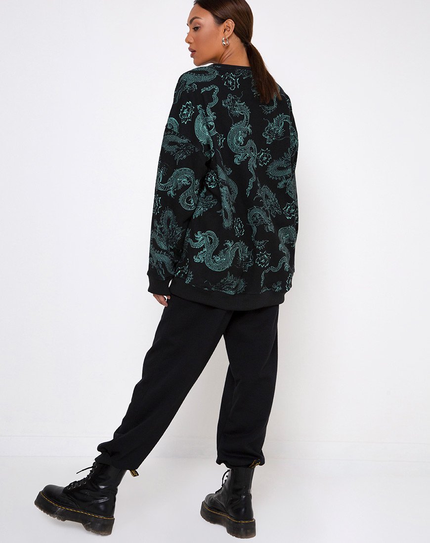 Imagen de Sudadera Glo en Flor de Dragón Negro y Menta