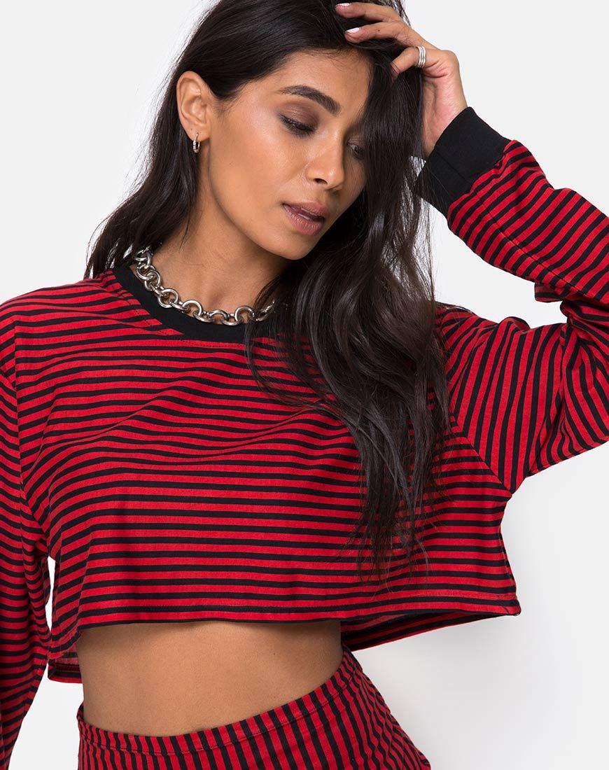 Imagen de Goce Crop Top en Mini Stripe Rojo y Negro