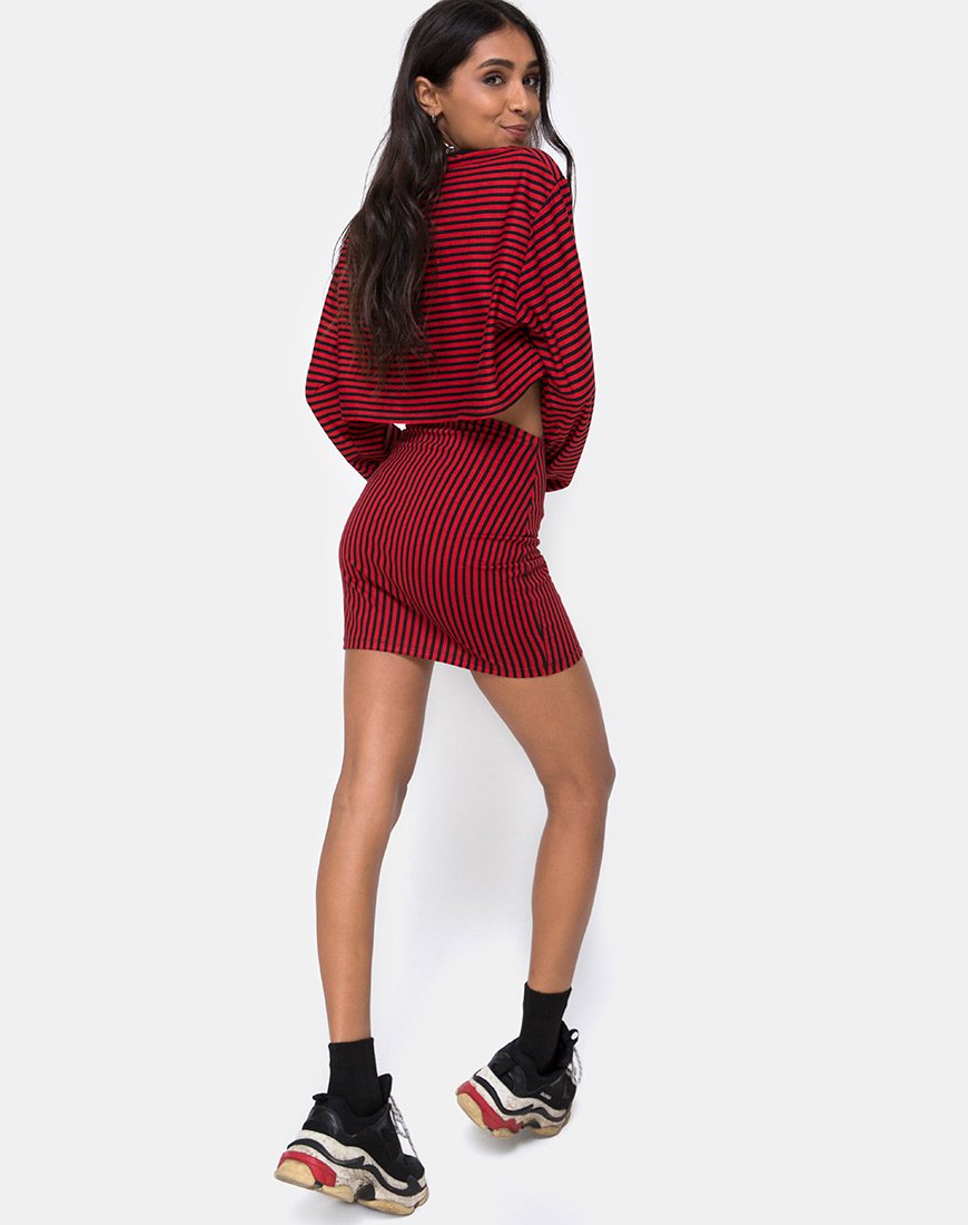 Imagen de Kimmy Bodycon Skirt in Mini Stripe Rojo y Negro