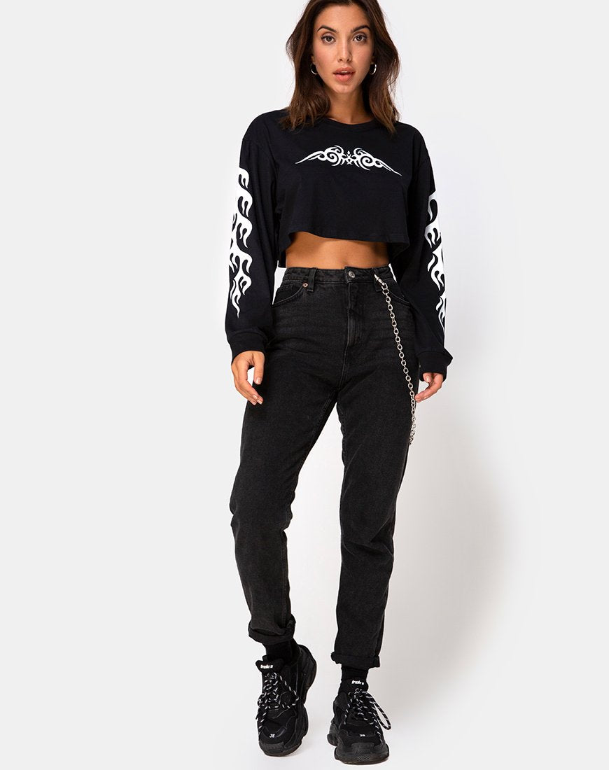 Imagen de Gocea Crop Top en negro con blanco tribal