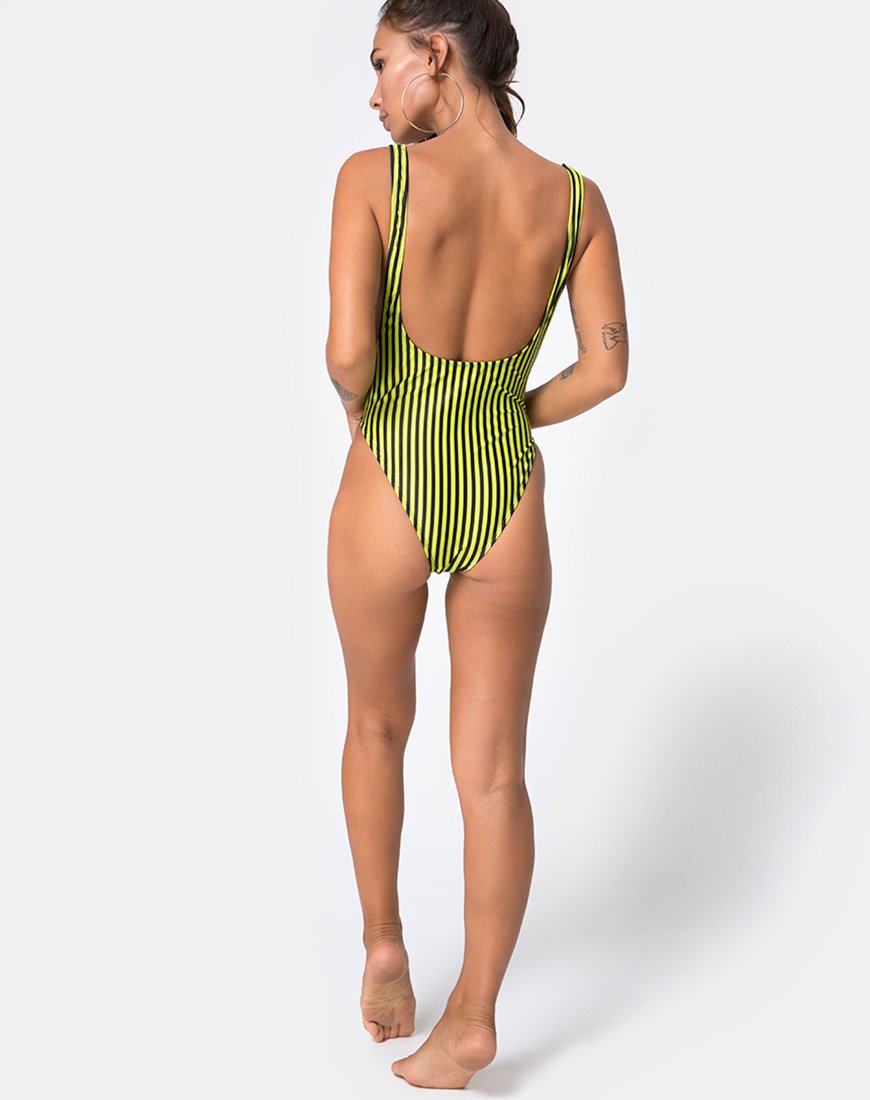 Imagen del bañador Goddess en raya Slim Negro Citrino