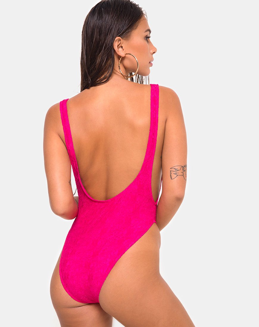 Traje de baño Diosa de encaje rosa fucsia