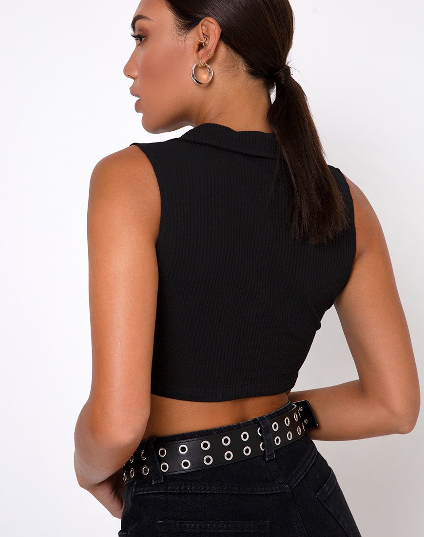 Guaco Crop Top de canalé negro