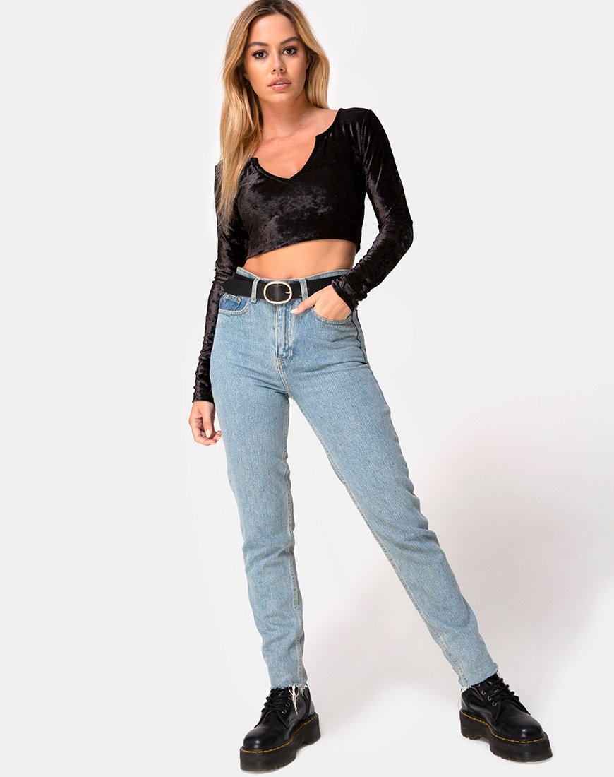 Imagen de Guan Crop Top en Terciopelo Negro