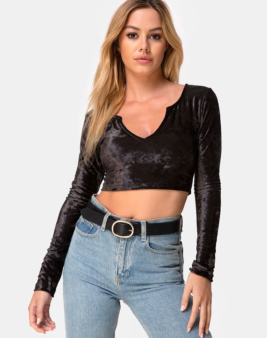 Guan Crop Top en terciopelo negro