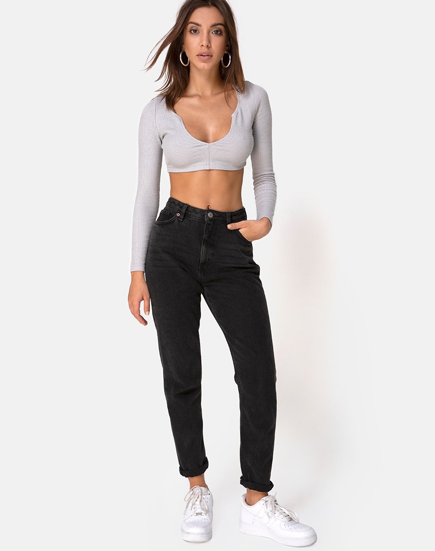 Imagen de Guan Crop Top en canalé gris