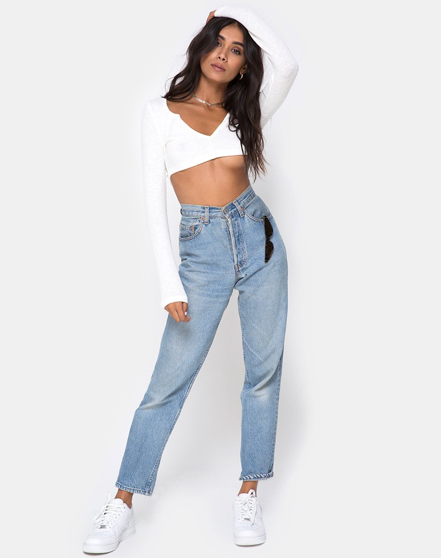 Imagen de Guan Crop Top en canalé marfil
