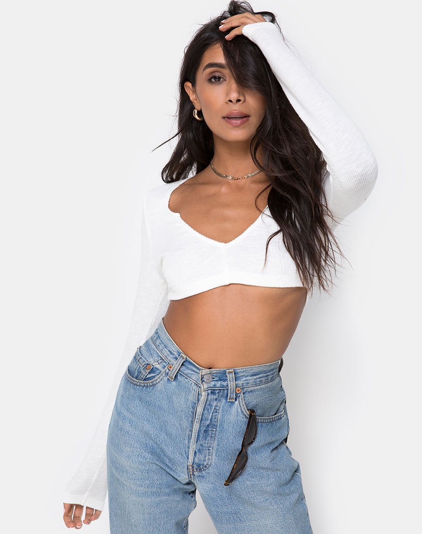 Imagen de Guan Crop Top en canalé marfil