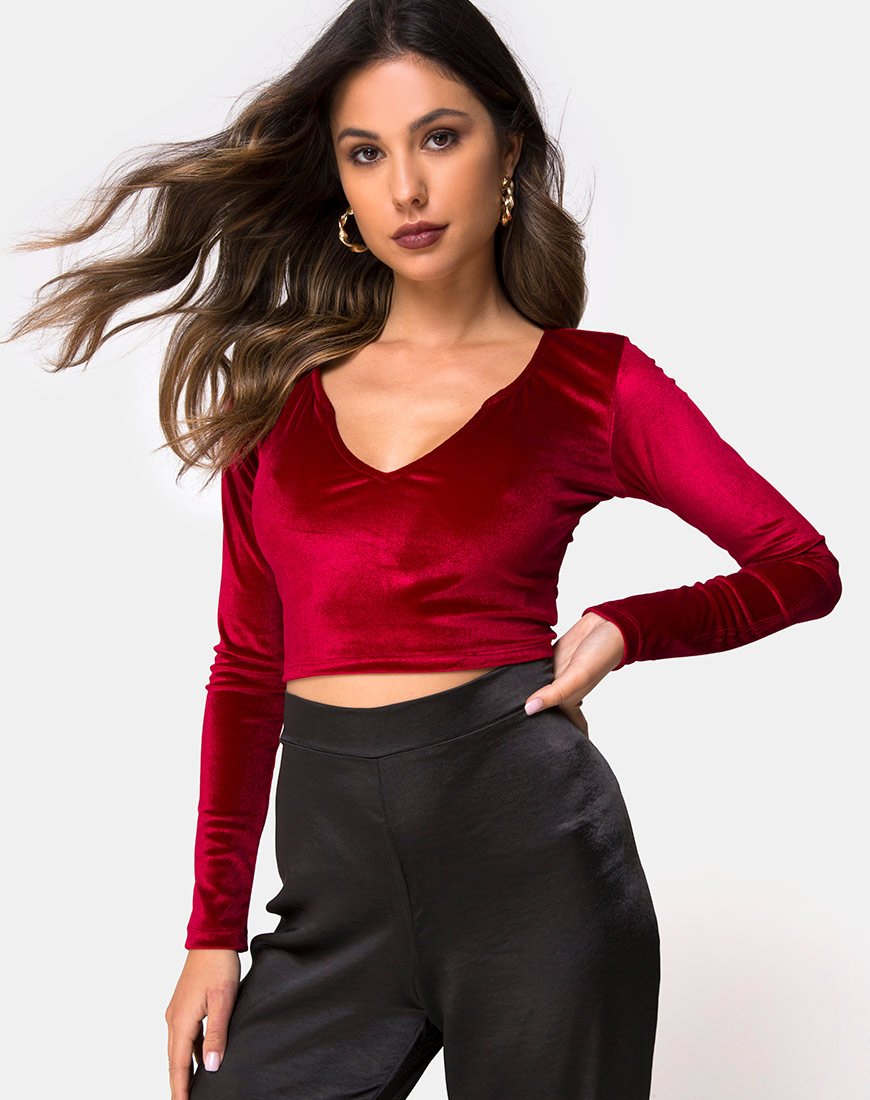 Guan Crop Top en terciopelo burdeos