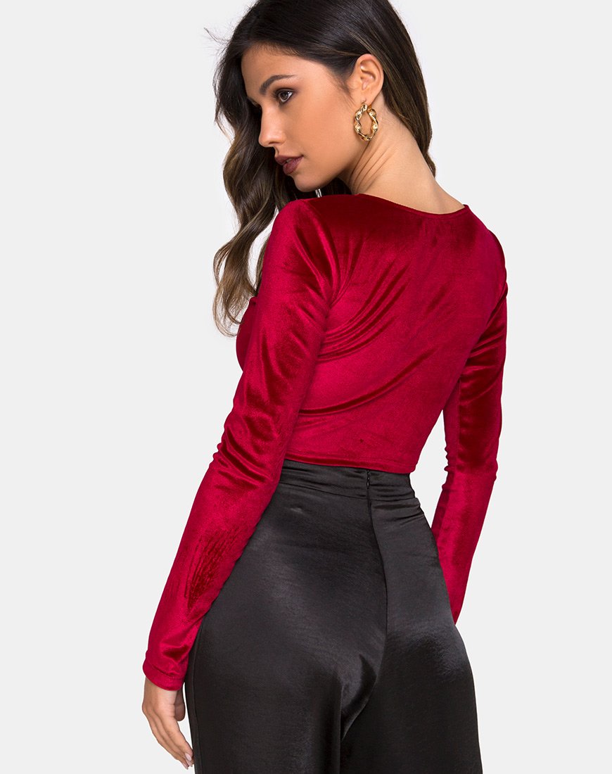 Guan Crop Top en terciopelo burdeos
