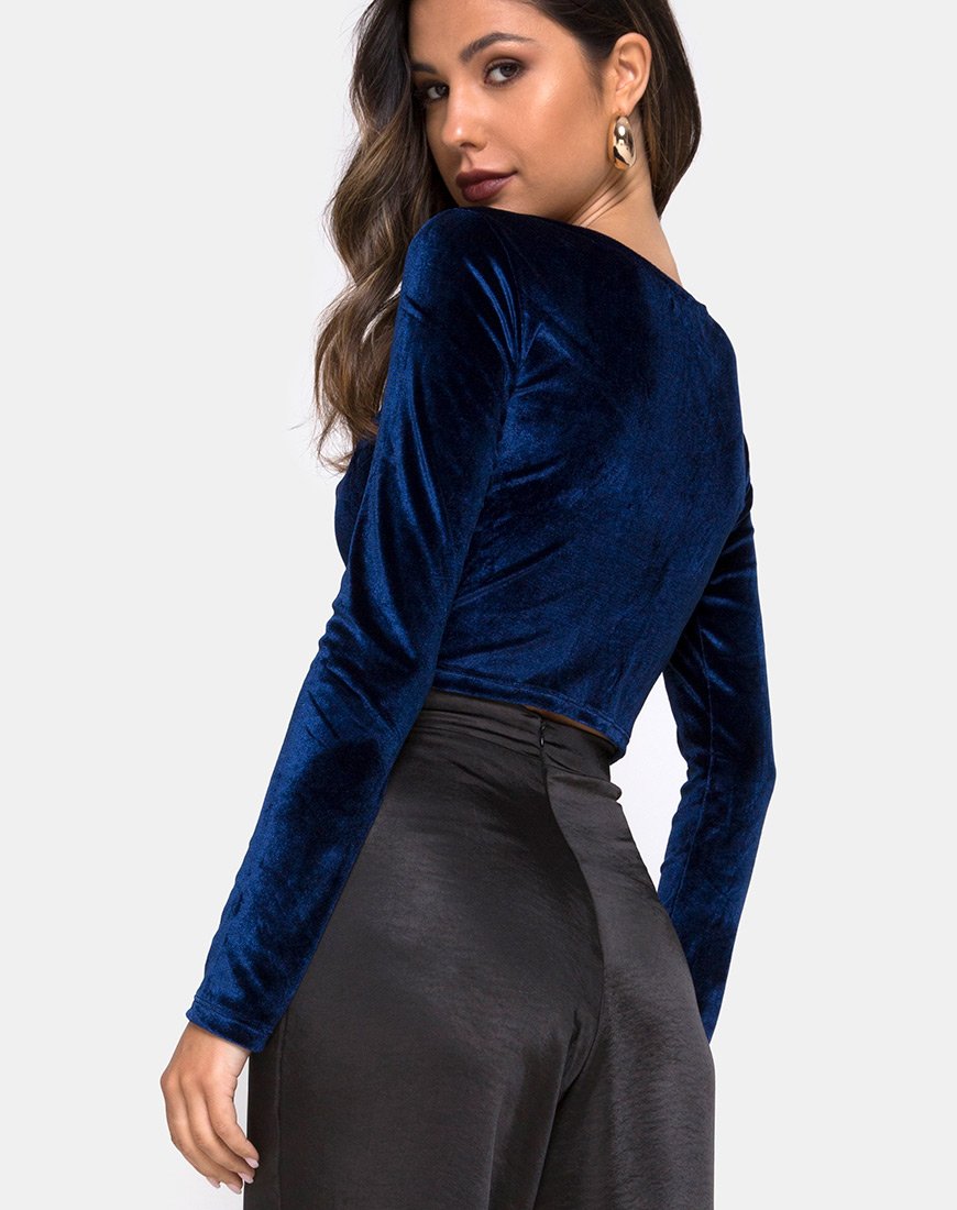 Guan Crop Top en terciopelo azul marino