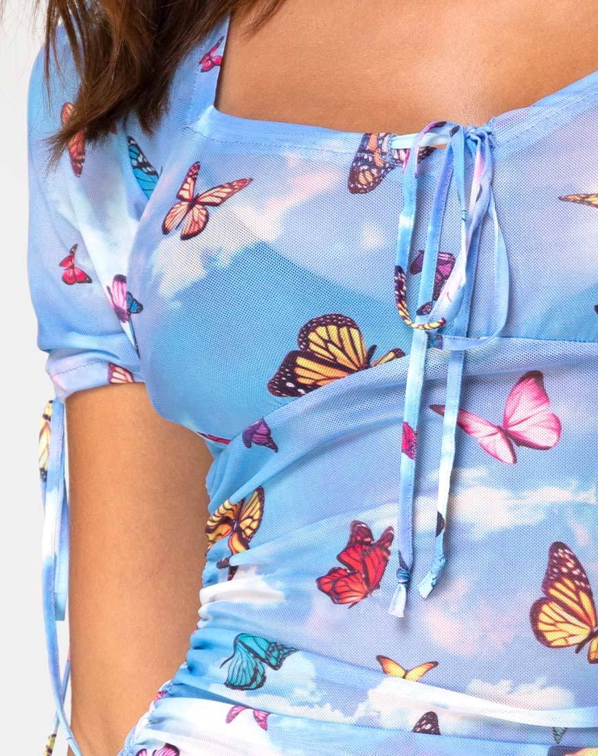 Imagen del vestido Guenetta en malla azul mariposa