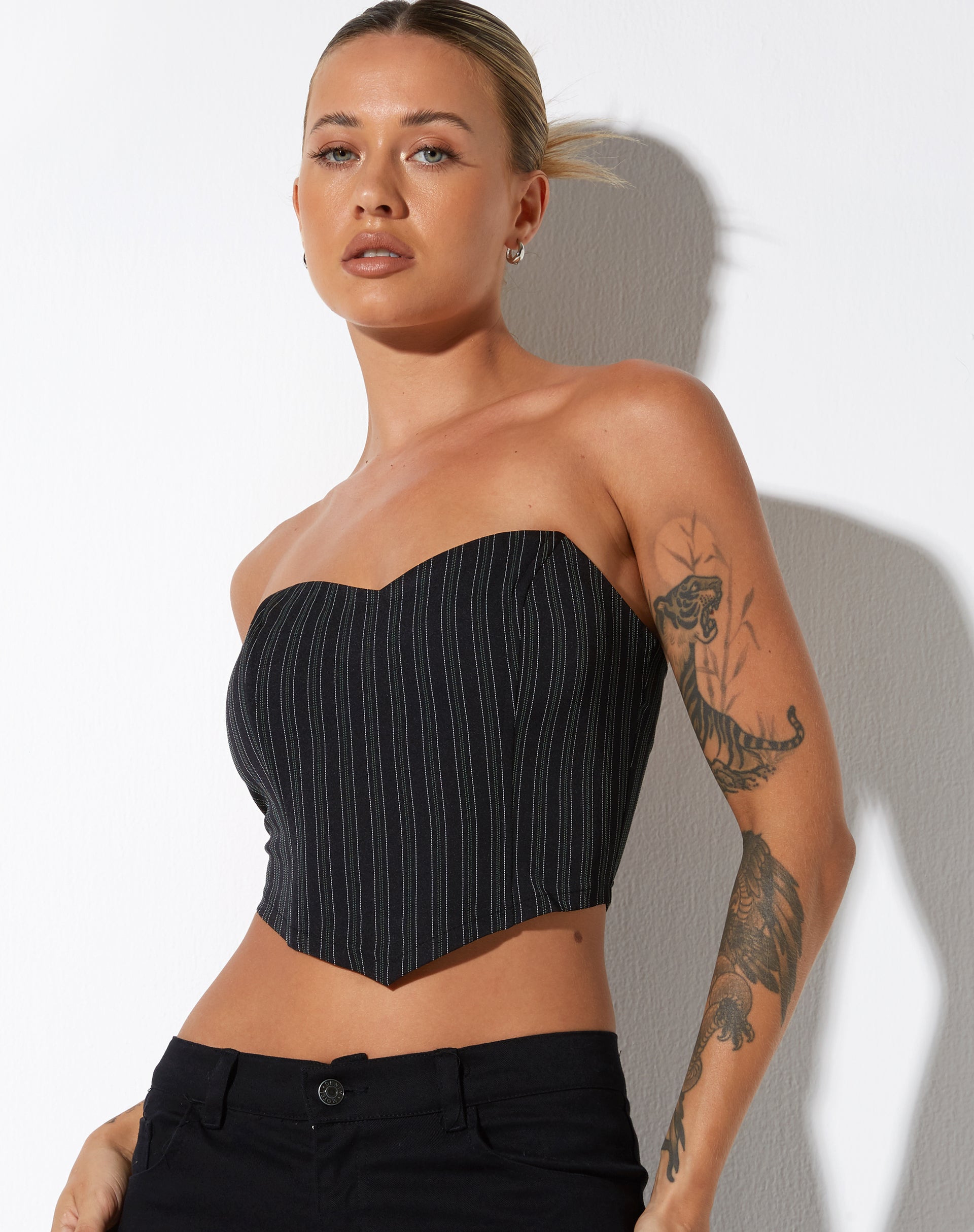 imagen de Naima Corset Top in Pinstripe Black