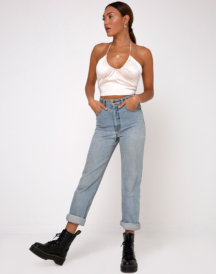 Imagen de Haltri Crop Top de satén Marfil