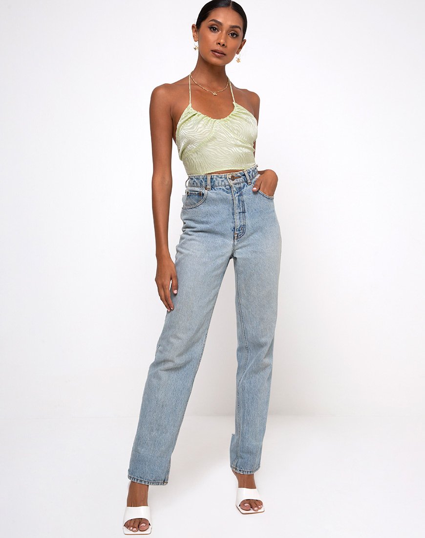 Imagen de Haltri Crop Top Satén Cebra Pistacho