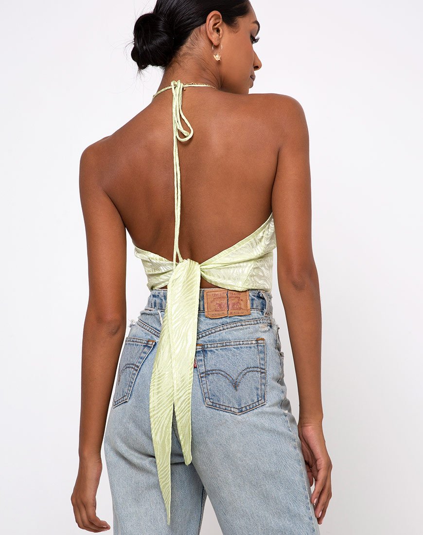 Imagen de Haltri Crop Top Satén Cebra Pistacho