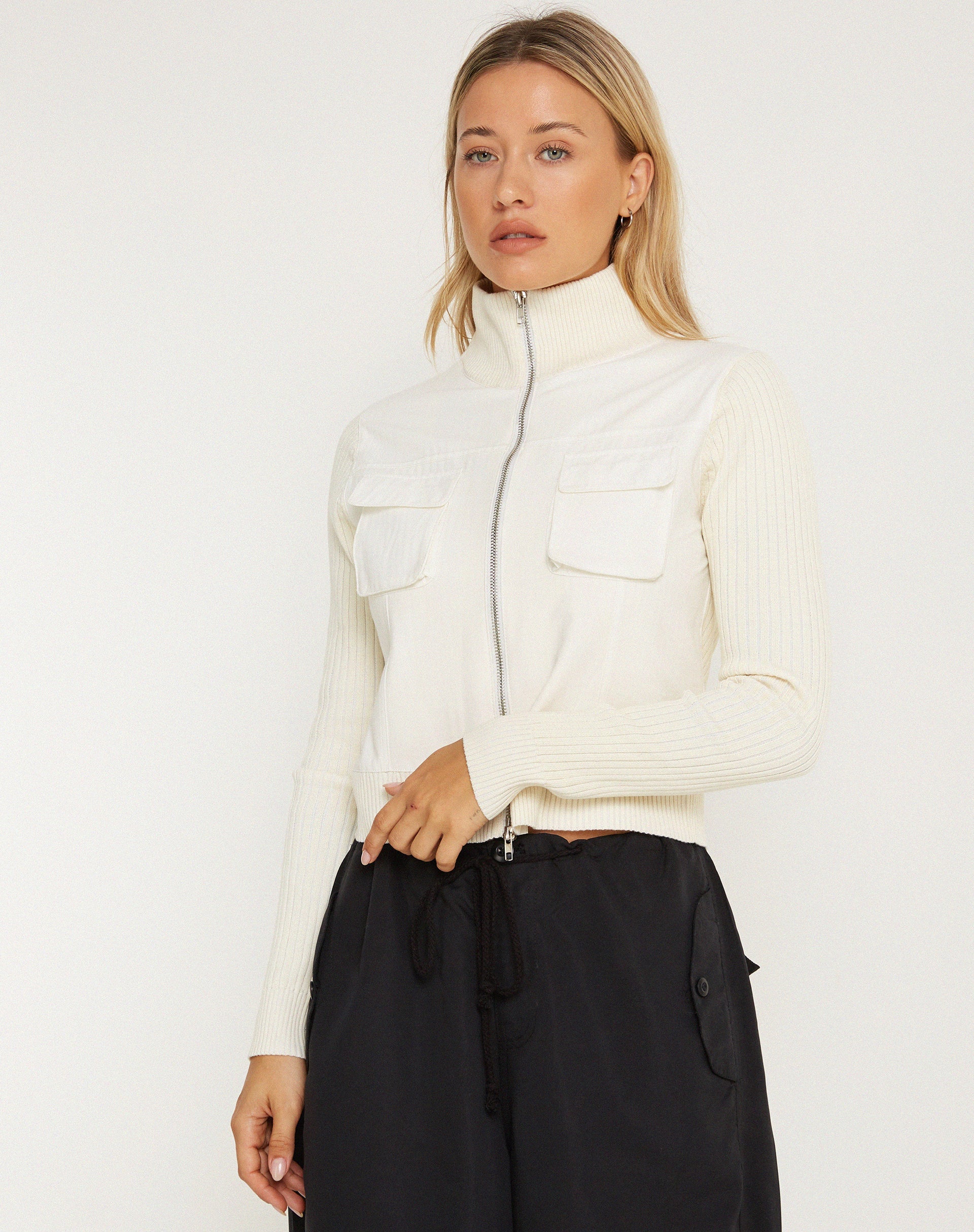 imagen de Hansol Zip Up Cardi in Ivory