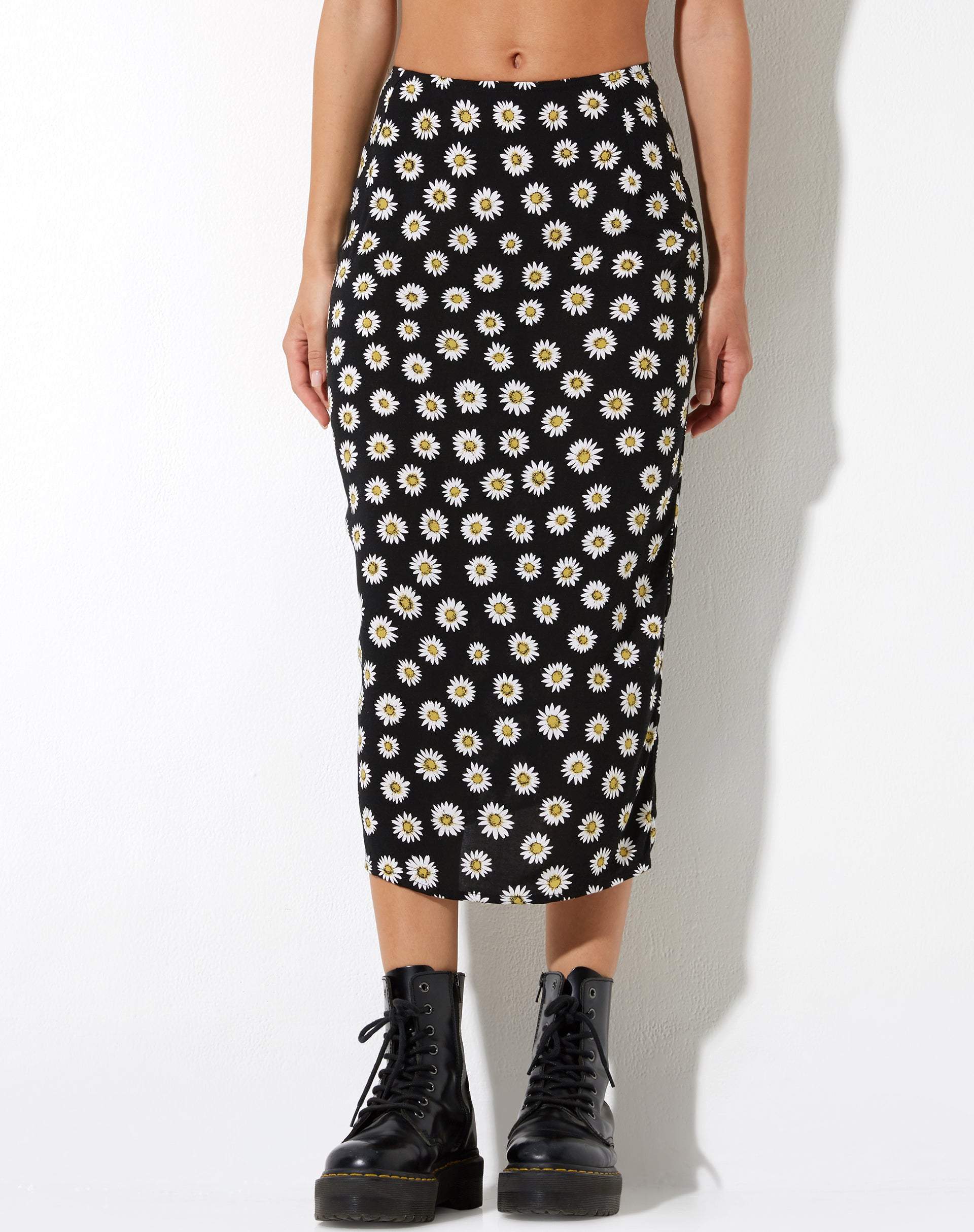 Harriet Falda Midi en Grunge Daisy Negro