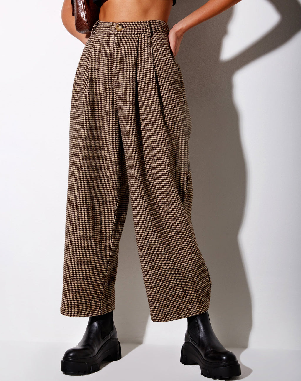 Pantalón Culotte Hatta de pata de gallo marrón