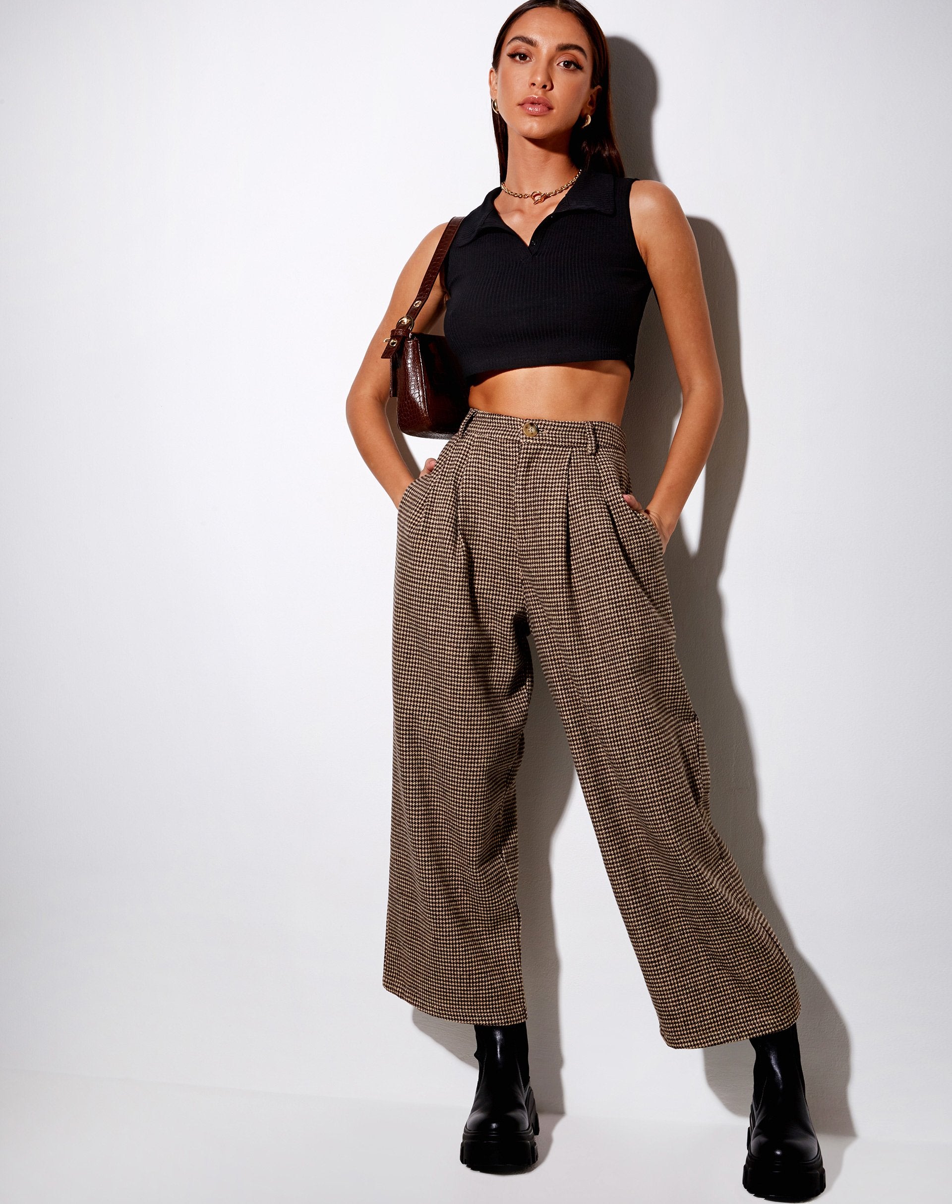 Imagen de Hatta Pantalón Culotte de pata de gallo marrón