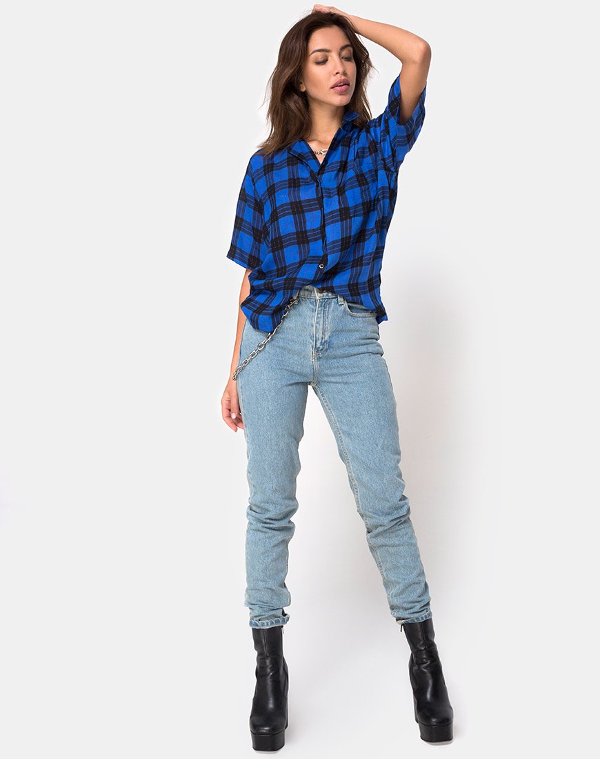 Imagen de la camisa Hawaiian Oversized en tartán azul