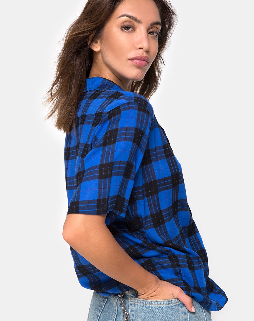 Camisa hawaiana oversize azul tartán