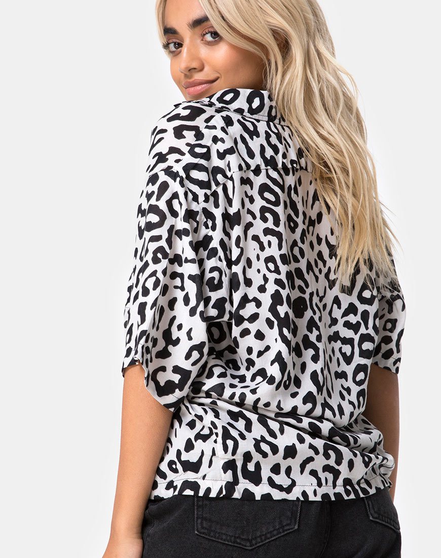 Camisa Hawaiana en Mono Animal Gris y Blanco